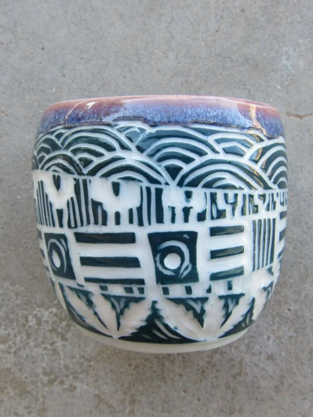 Purple and Green Sgraffito Wine Cup